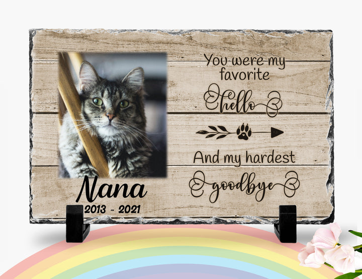 Personalized Cat Memorial Plaque You Were My Favorite Hello and My Hardest Goodbye Personalized Keepsake Memorial Slates