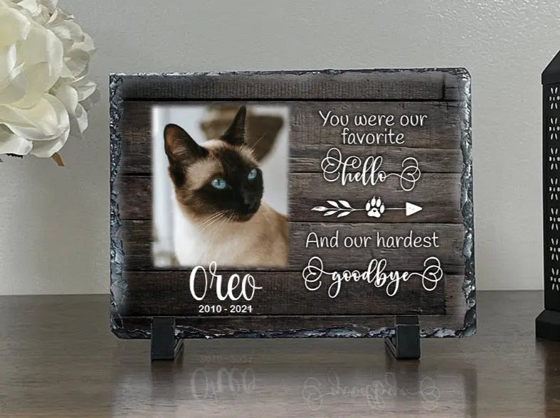 Personalized Cat Memorial Plaque You Were My Favorite Hello and My Hardest Goodbye Personalized Keepsake Memorial Slates