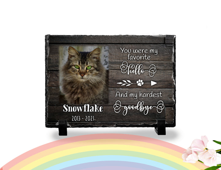 Personalized Cat Memorial Plaque You Were My Favorite Hello and My Hardest Goodbye Personalized Keepsake Memorial Slates