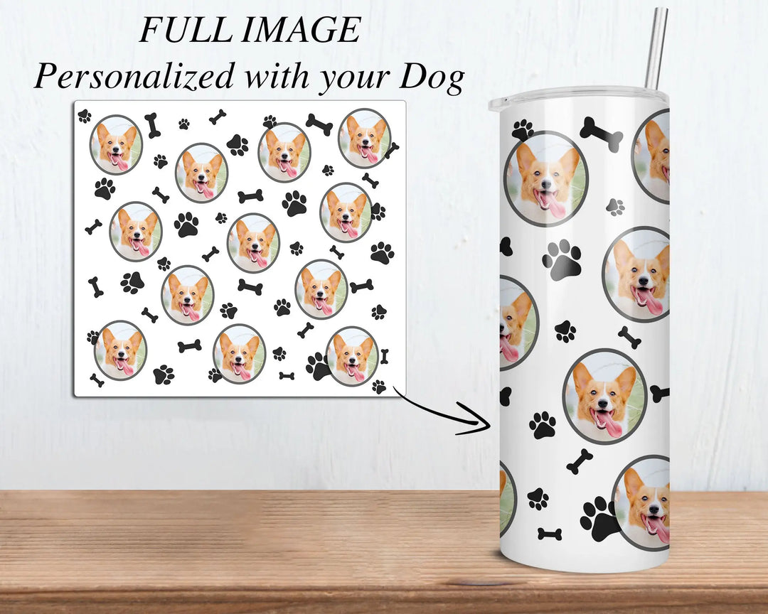 Personalized Dog Face Skinny Tumbler Water Bottle Pet Gift Skinny Tumbler