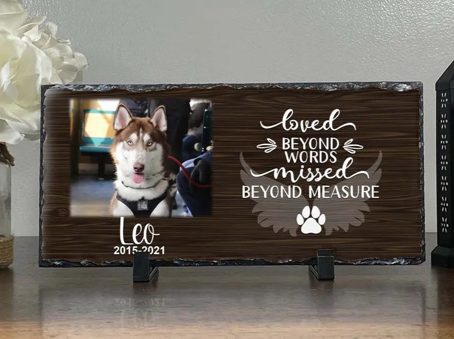 Personalized Dog Memorial   Loved Beyond Words Missed Beyond Measure  Personalized Picture Keepsake Memorial Slates