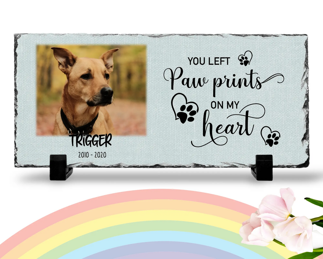 Personalized Dog Memorial   You left paw prints on my heart  Personalized Picture Keepsake Memorial Slates