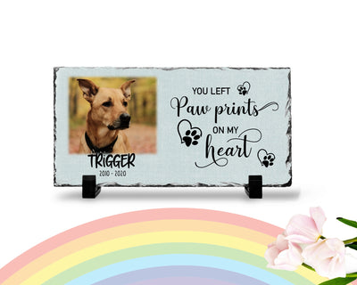 Personalized Dog Memorial   You left paw prints on my heart  Personalized Picture Keepsake Memorial Slates