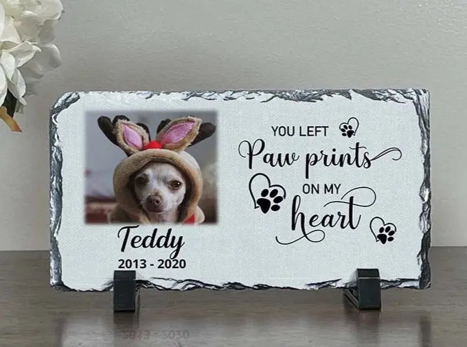 Personalized Dog Memorial   You left paw prints on my heart  Personalized Picture Keepsake Memorial Slates