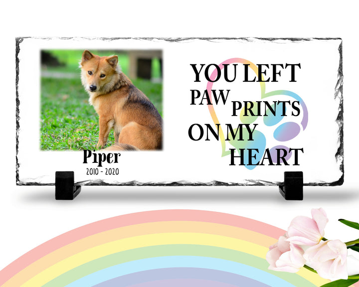 Personalized Dog Memorial   You left paw prints on my heart  Personalized Picture Keepsake Memorial Slates