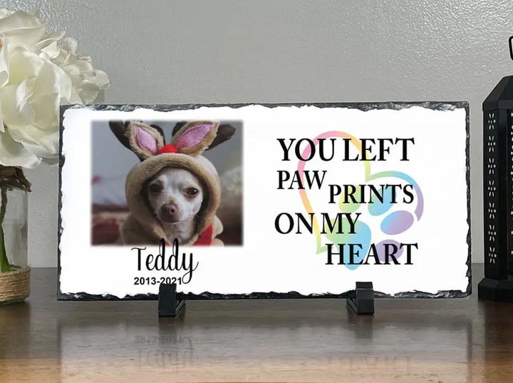 Personalized Dog Memorial   You left paw prints on my heart  Personalized Picture Keepsake Memorial Slates