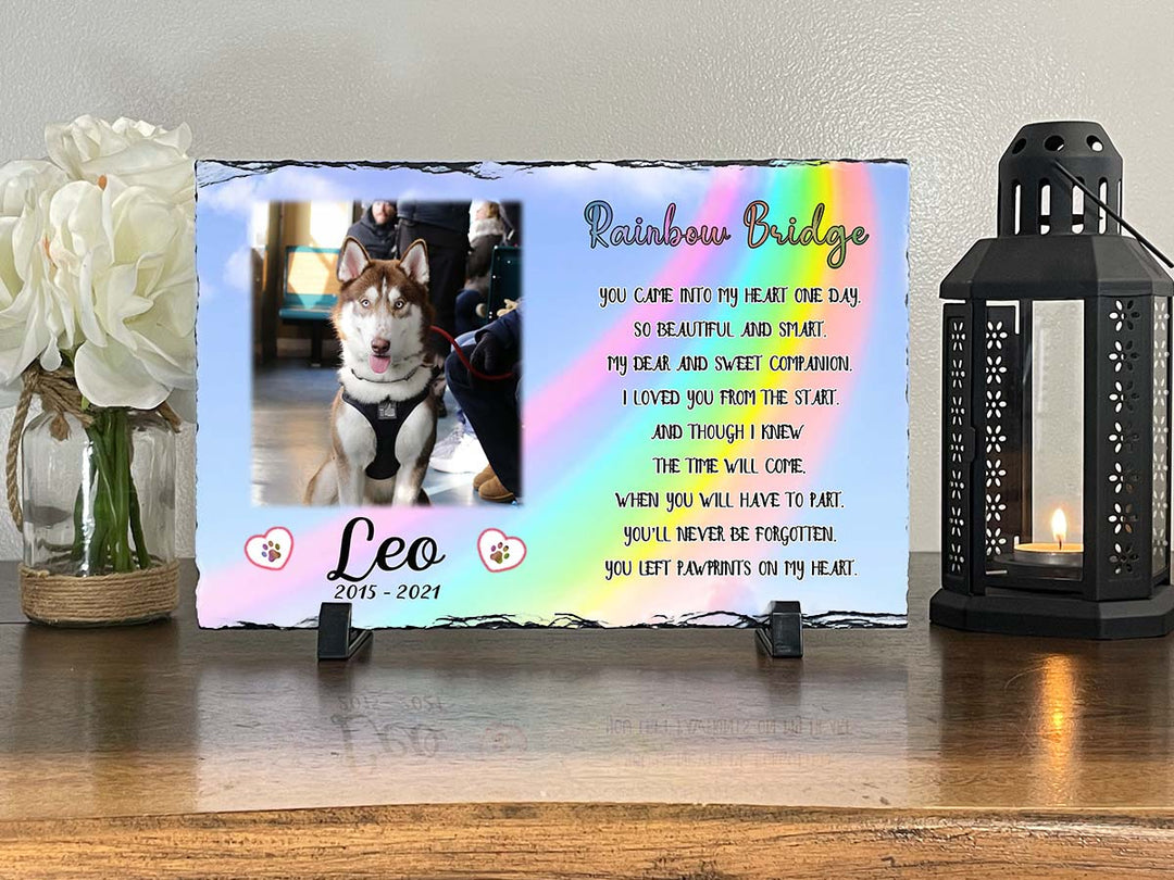 Personalized Dog Memorial   You left paw prints on my heart  Personalized Picture Keepsake Memorial Slates