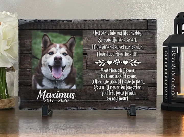 Personalized Dog Memorial   You left paw prints on my heart  Personalized Picture Keepsake Memorial Slates