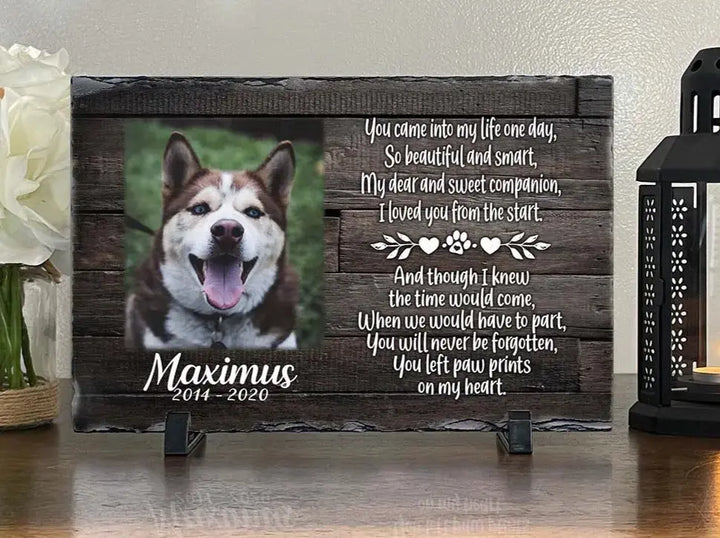 Personalized Dog Memorial   You left paw prints on my heart  Personalized Picture Keepsake Memorial Slates