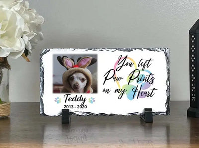 Personalized Dog Memorial   You left paw prints on my heart  Personalized Picture Keepsake Memorial Slates