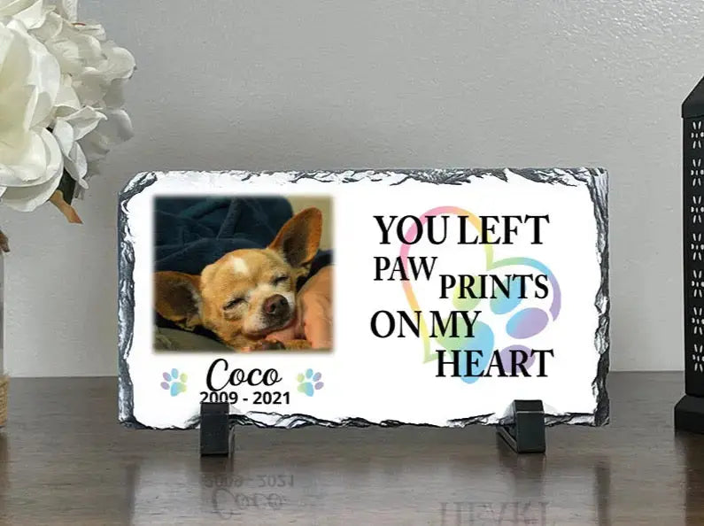 Personalized Dog Memorial   You left paw prints on my heart  Personalized Picture Keepsake Memorial Slates