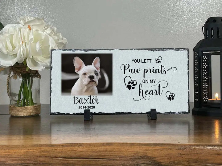 Personalized Dog Memorial   You left paw prints on my heart  Personalized Picture Keepsake Memorial Slates