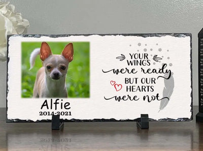 Personalized Dog Memorial   Your wings were but our hearts were not  Personalized Picture Keepsake Memorial Slates