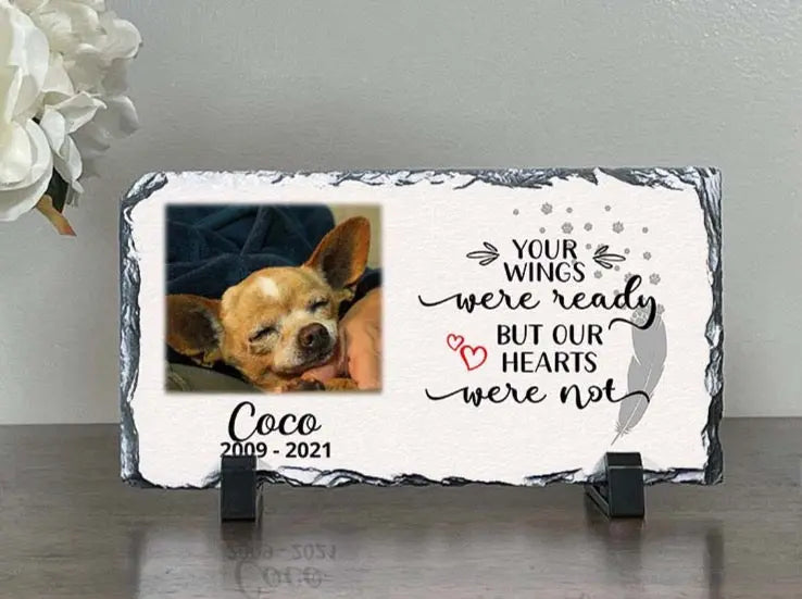 Personalized Dog Memorial   Your wings were but our hearts were not  Personalized Picture Keepsake Memorial Slates