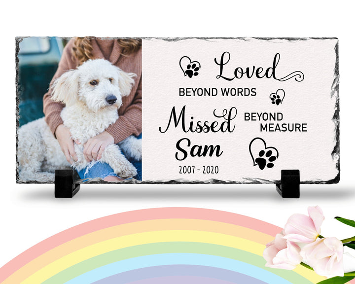 Personalized Dog Memorial Plaque   Loved Beyond Words Missed Beyond Measure  Personalized Picture Keepsake Memorial Slates