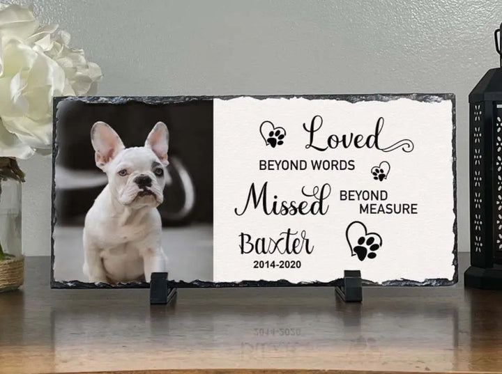 Personalized Dog Memorial Plaque   Loved Beyond Words Missed Beyond Measure  Personalized Picture Keepsake Memorial Slates