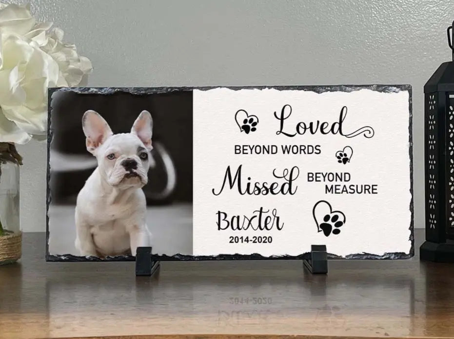 Personalized Dog Memorial Plaque   Loved Beyond Words Missed Beyond Measure  Personalized Picture Keepsake Memorial Slates