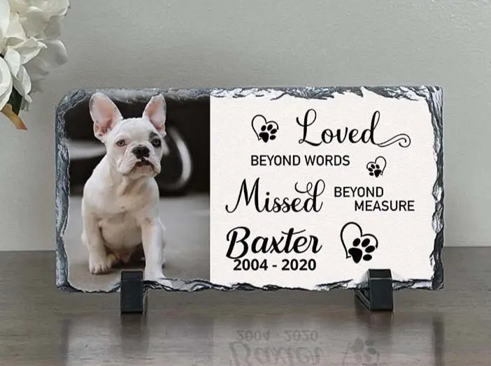 Personalized Dog Memorial Plaque   Loved Beyond Words Missed Beyond Measure  Personalized Picture Keepsake Memorial Slates