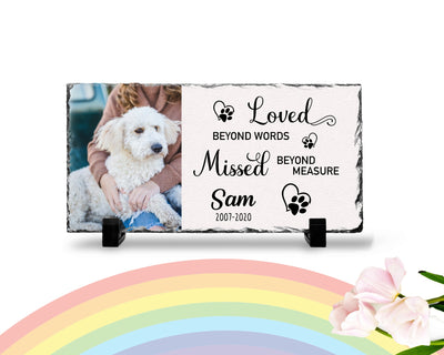 Personalized Dog Memorial Plaque   Loved Beyond Words Missed Beyond Measure  Personalized Picture Keepsake Memorial Slates