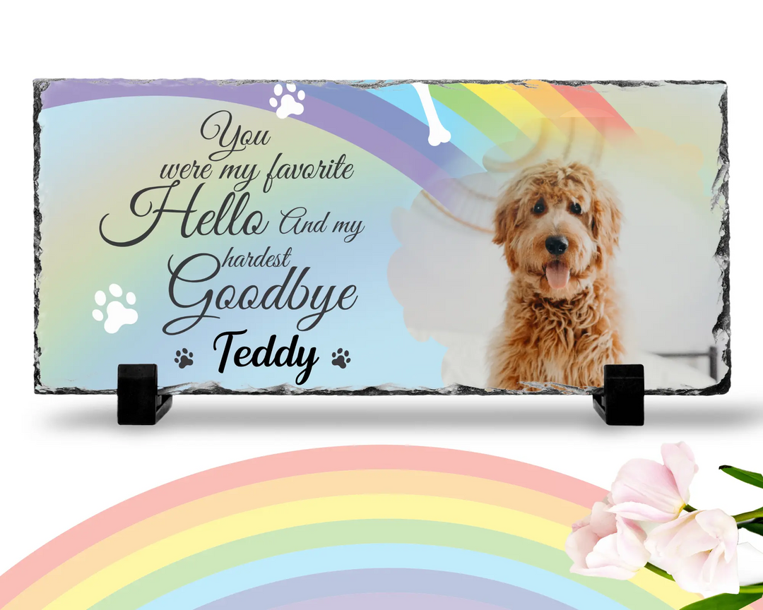 Personalized Dog Memorial Plaque   You Were My Favorite Hello and My Hardest Goodbye  Personalized Picture Keepsake Memorial Slates