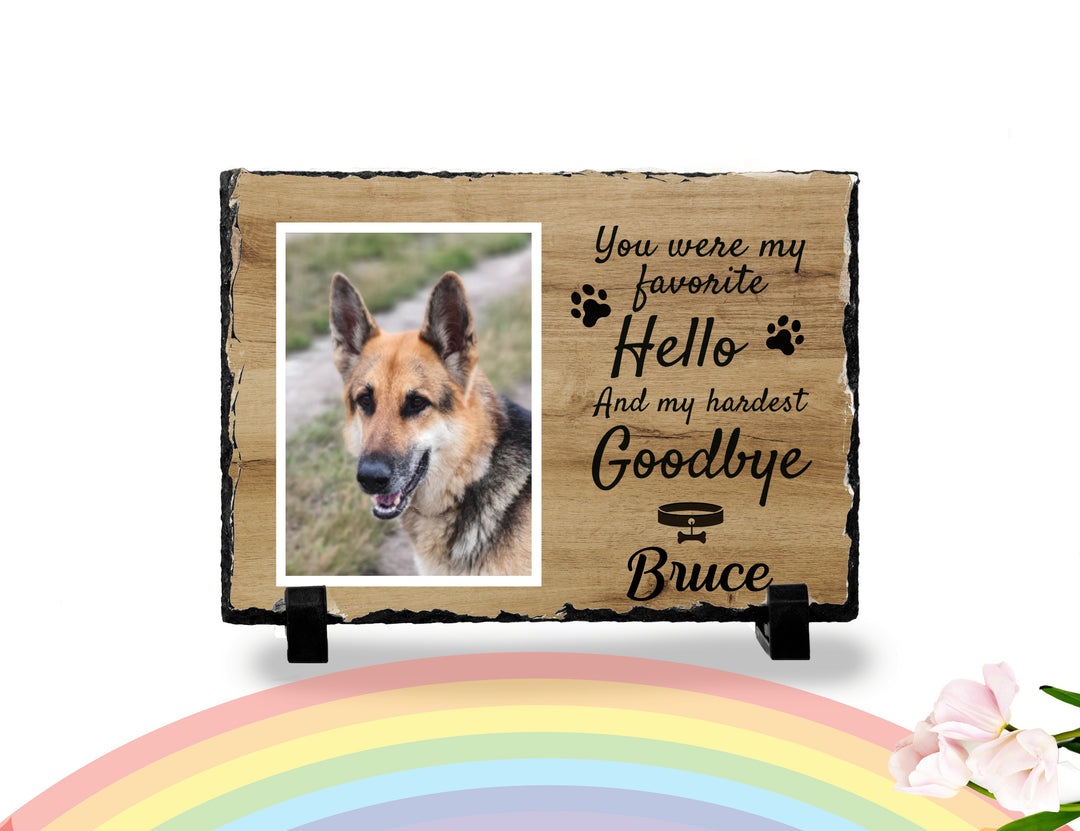 Personalized Dog Memorial Plaque   You Were My Favorite Hello and My Hardest Goodbye  Personalized Picture Keepsake Memorial Slates