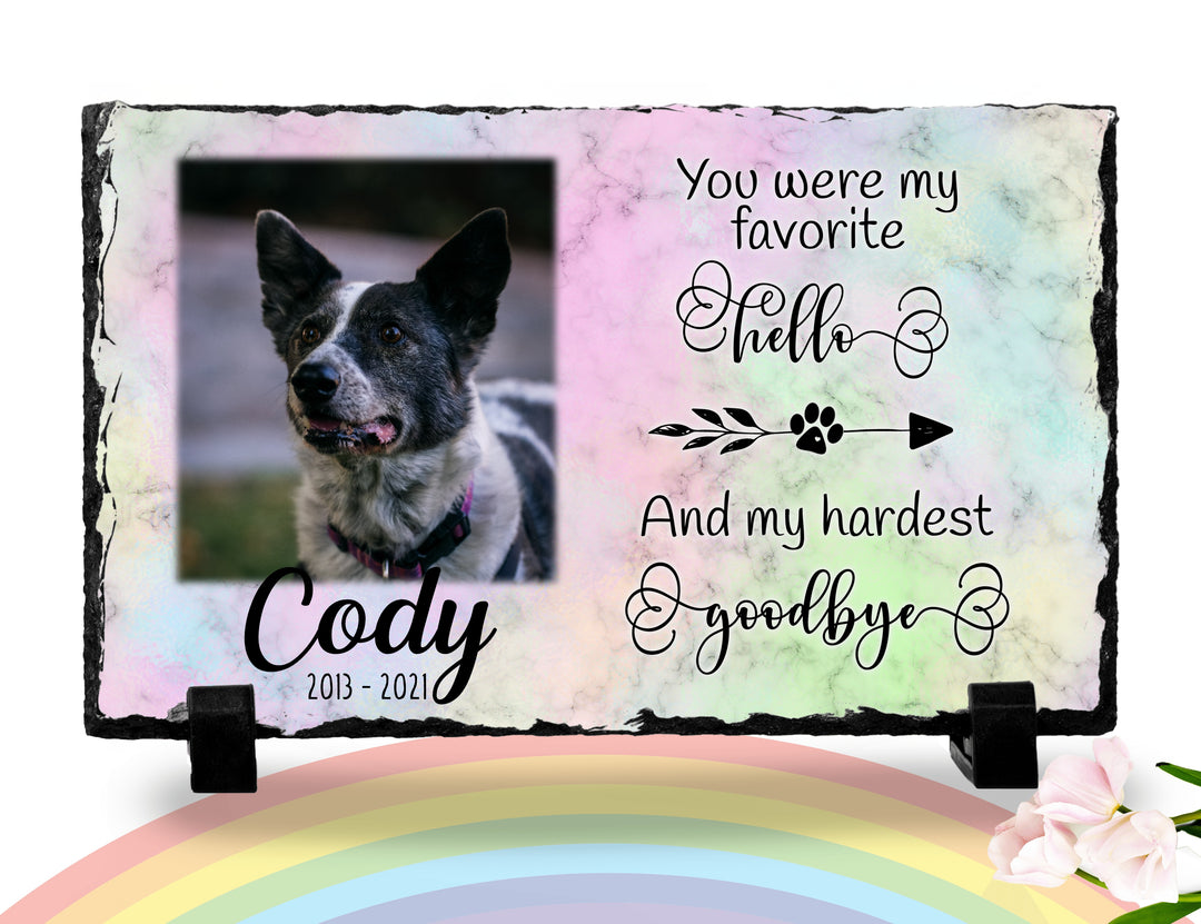 Personalized Dog Memorial Plaque   You Were My Favorite Hello and My Hardest Goodbye  Personalized Picture Keepsake Memorial Slates