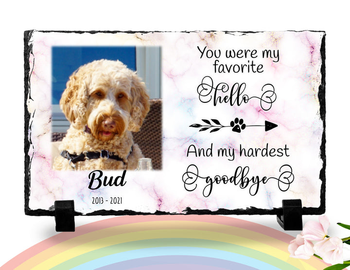 Personalized Dog Memorial Plaque   You Were My Favorite Hello and My Hardest Goodbye  Personalized Picture Keepsake Memorial Slates