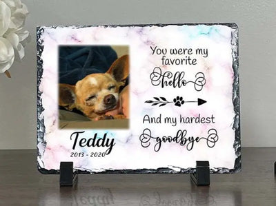 Personalized Dog Memorial Plaque   You Were My Favorite Hello and My Hardest Goodbye  Personalized Picture Keepsake Memorial Slates
