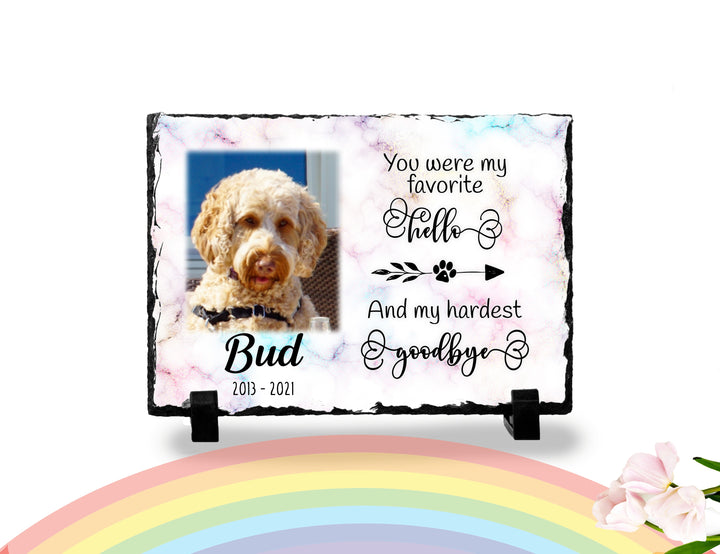 Personalized Dog Memorial Plaque   You Were My Favorite Hello and My Hardest Goodbye  Personalized Picture Keepsake Memorial Slates