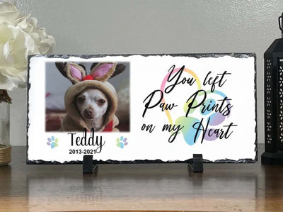 Personalized Dog Memorial Plaque   You left paw prints on my heart  Personalized Picture Keepsake Memorial Slates