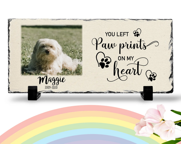 Personalized Dog Memorial Plaque   You left paw prints on my heart  Personalized Picture Keepsake Memorial Slates