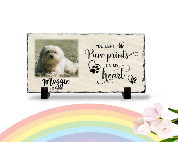 Personalized Dog Memorial Plaque   You left paw prints on my heart  Personalized Picture Keepsake Memorial Slates