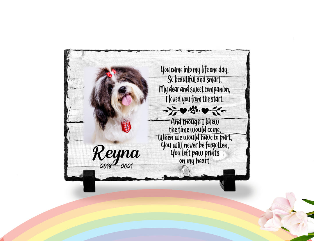 Personalized Dog Memorial Plaque   You left paw prints on my heart  Personalized Picture Keepsake Memorial Slates