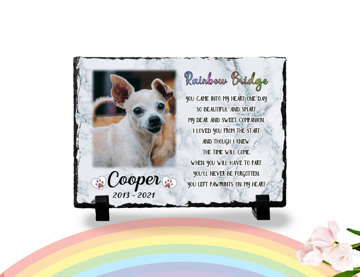 Personalized Dog Memorial Plaque   You left paw prints on my heart  Personalized Picture Keepsake Memorial Slates
