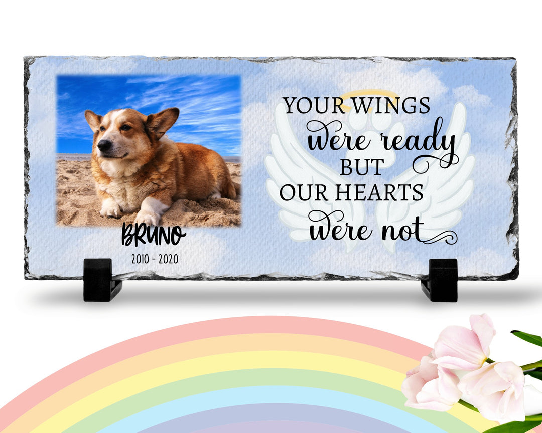 Personalized Dog Memorial Plaque   Your wings were but our hearts were not  Personalized Picture Keepsake Memorial Slates