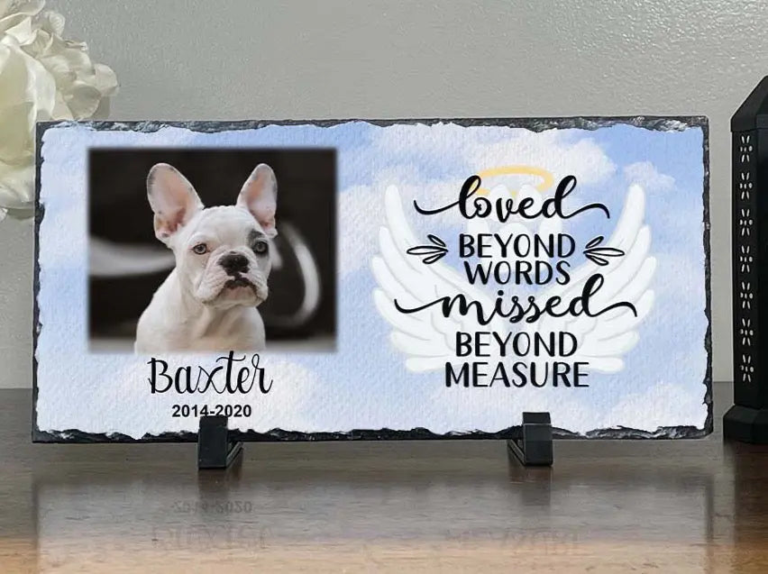 Personalized Dog Memorial Plaque   Your wings were but our hearts were not  Personalized Picture Keepsake Memorial Slates