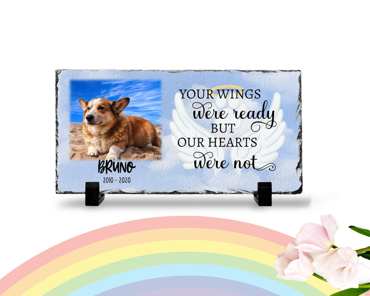 Personalized Dog Memorial Plaque   Your wings were but our hearts were not  Personalized Picture Keepsake Memorial Slates