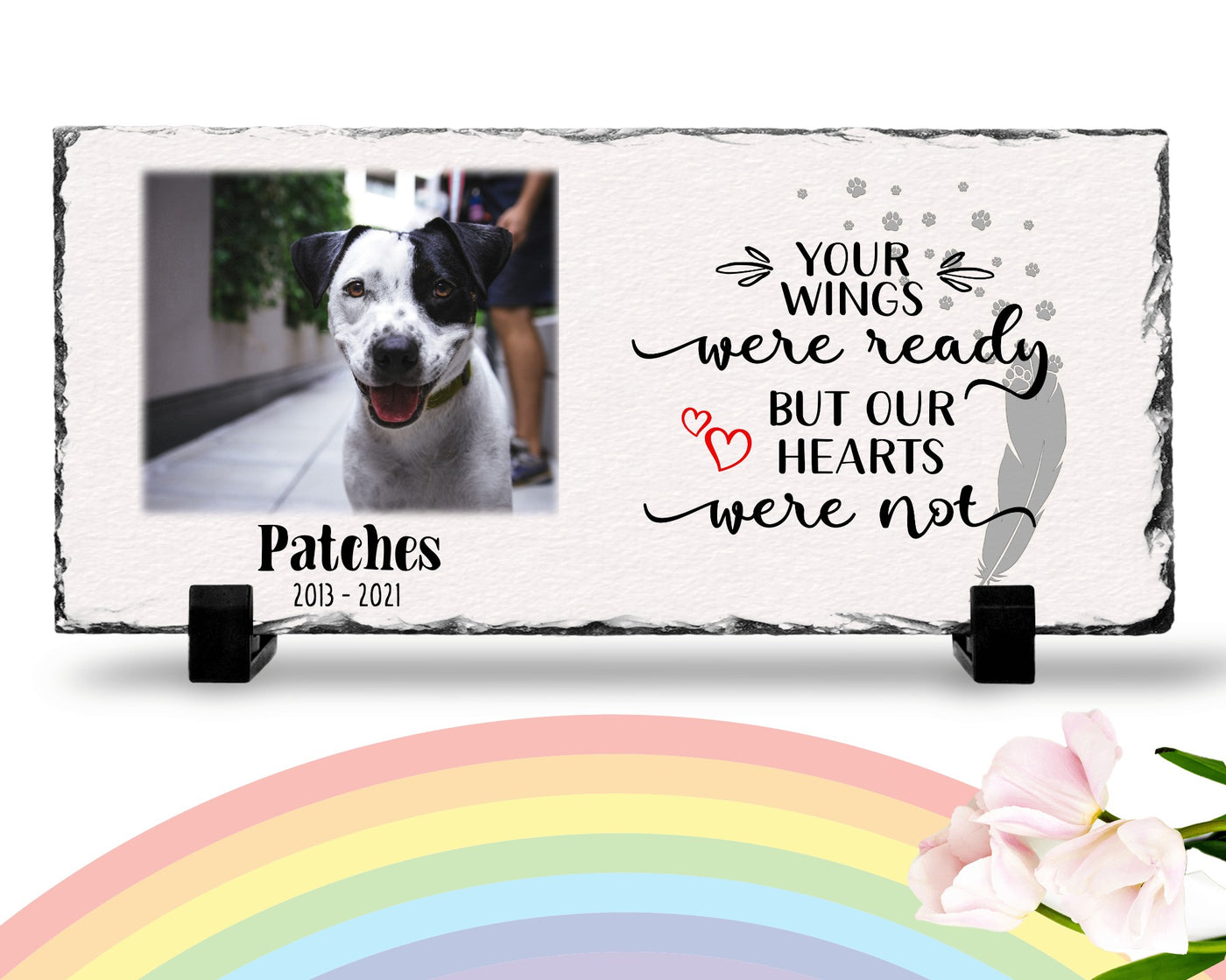 Personalized Dog Memorial Plaque   Your wings were but our hearts were not  Personalized Picture Keepsake Memorial Slates