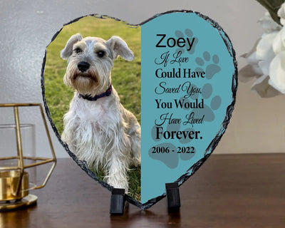 Personalized Dog Memorial Plaque Heart Shape Slate   If Love Could Have Saved You Paw Prints Picture Keepsake Memorial Slates