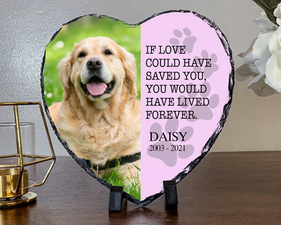 Personalized Dog Memorial Plaque Heart Shape Slate   If Love Could Have Saved You Paw prints Personalized Picture Keepsake Memorial Slates