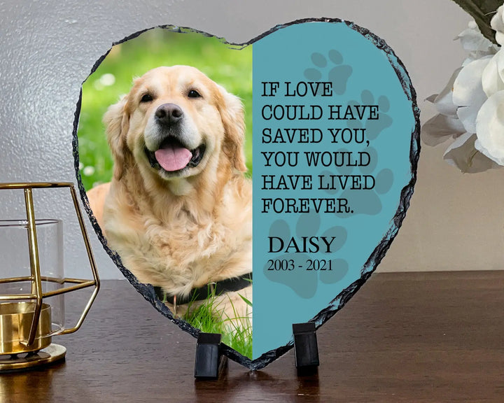 Personalized Dog Memorial Plaque Heart Shape Slate   If Love Could Have Saved You Paw prints Personalized Picture Keepsake Memorial Slates