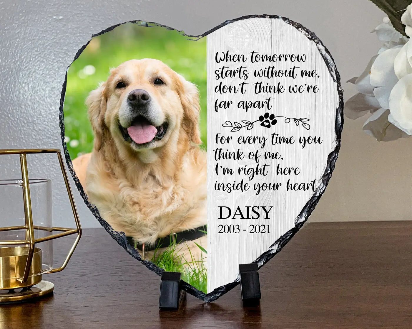 Personalized Dog Memorial Plaque Heart Shape Slate   When Tomorrow Starts Without me Personalized Picture Keepsake Memorial Slates