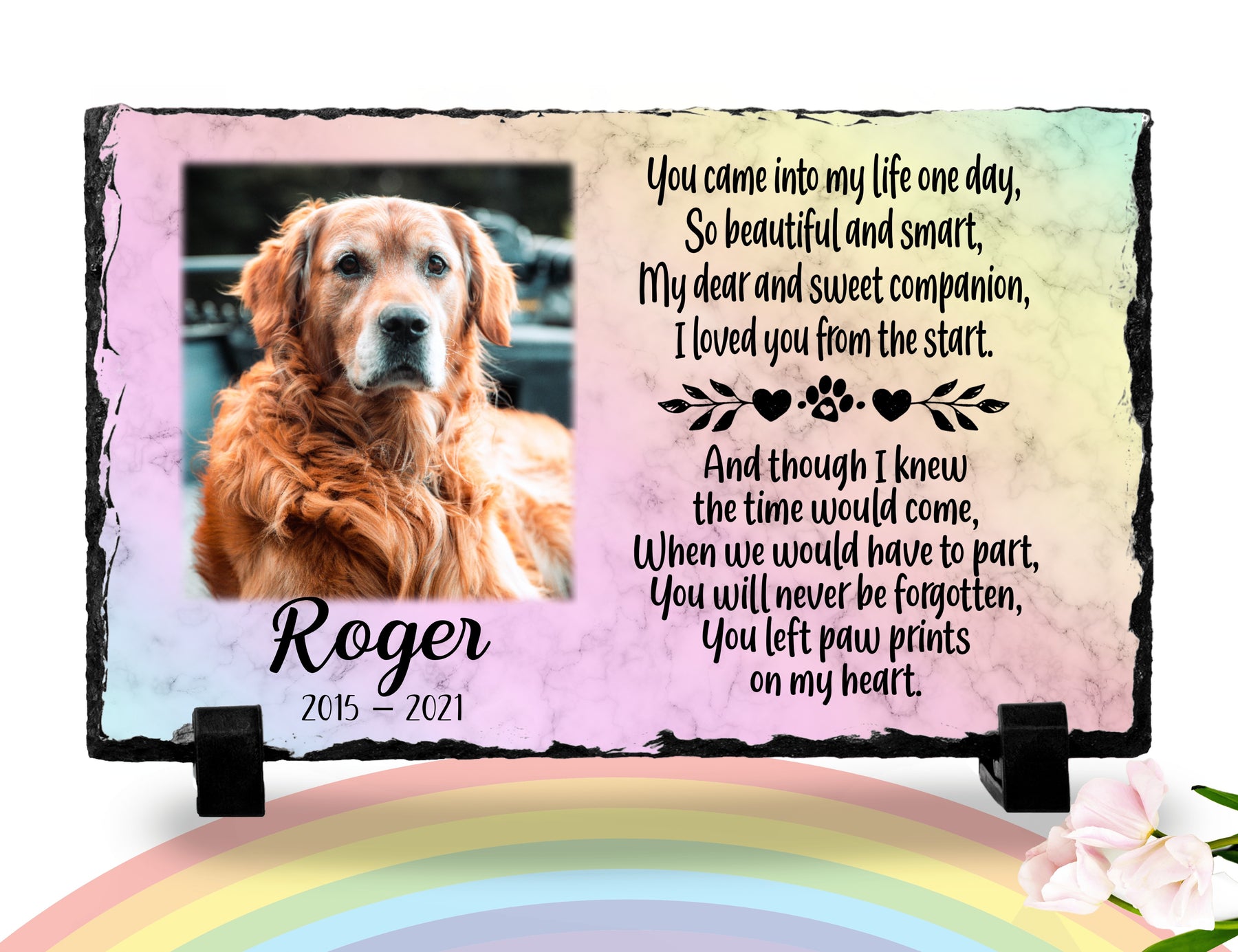 Personalised Two-Tone Rainbow Paw Print Dog Tag – 25mm – Engraved Pet ID Tag – UK Made
