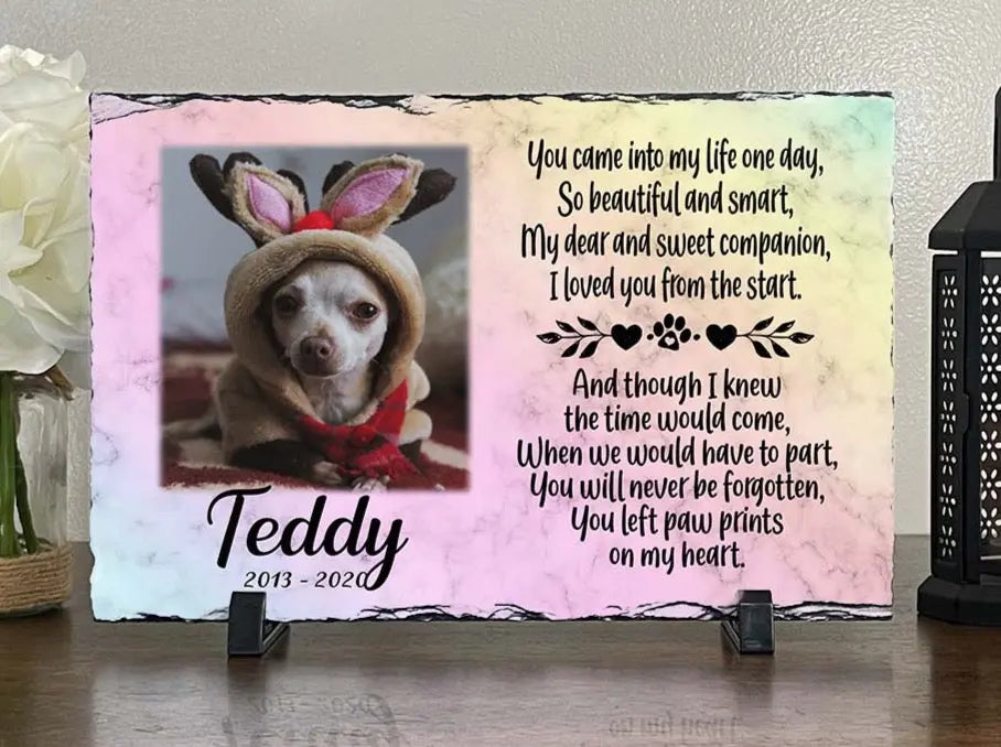 Personalized Dog Memorial Plaque You left paw prints on my heart  Personalized Picture Keepsake Memorial Slates