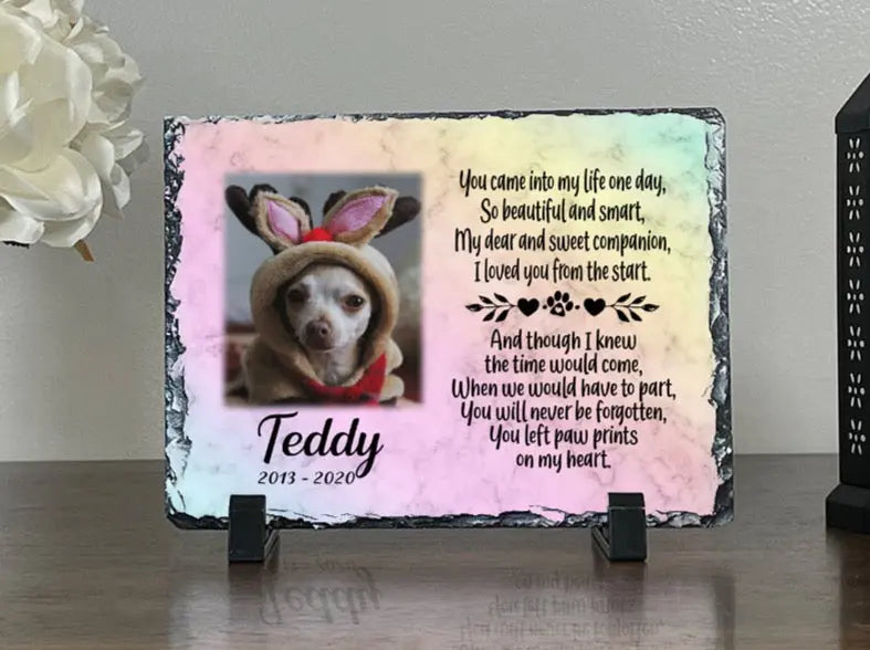 Personalized Dog Memorial Plaque You left paw prints on my heart  Personalized Picture Keepsake Memorial Slates