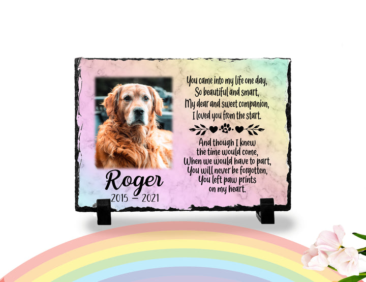 Personalized Dog Memorial Plaque You left paw prints on my heart  Personalized Picture Keepsake Memorial Slates