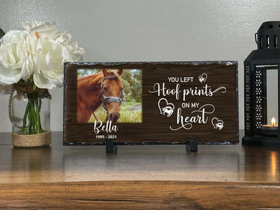 Personalized Horse Memorial Plaque    You Left Hoof Prints on My Heart   Personalized Keepsake Memorial Slates