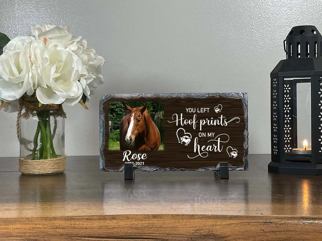 Personalized Horse Memorial Plaque    You Left Hoof Prints on My Heart   Personalized Keepsake Memorial Slates