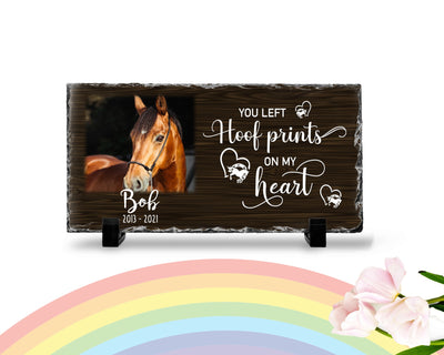 Personalized Horse Memorial Plaque    You Left Hoof Prints on My Heart   Personalized Keepsake Memorial Slates