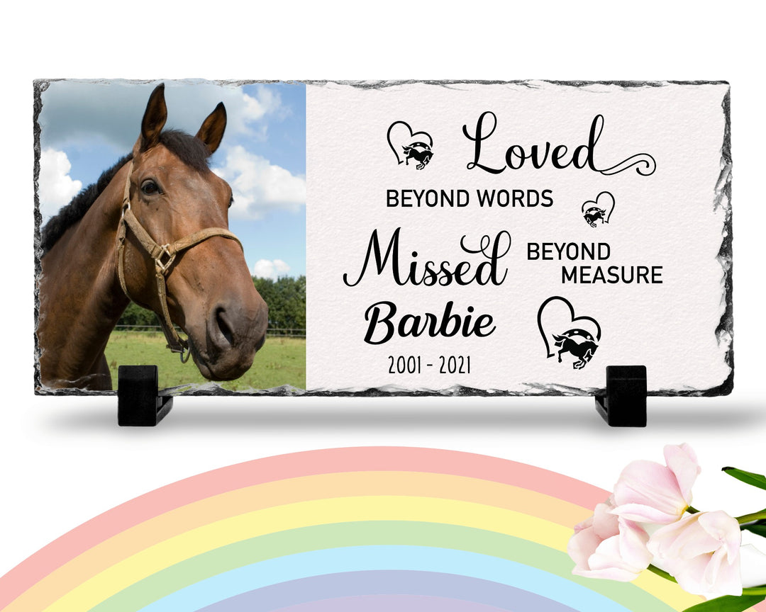 Personalized Horse Memorial Plaque   Loved Beyond Words Missed Beyond Measure  Personalized Picture Keepsake Memorial Slates